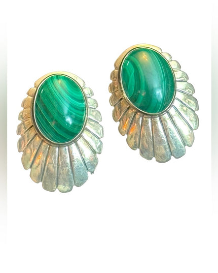 Vintage Southwestern style 925 Sterling malachite fancy earrings SJ