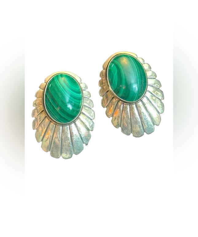 Vintage Southwestern style 925 Sterling malachite fancy earrings SJ