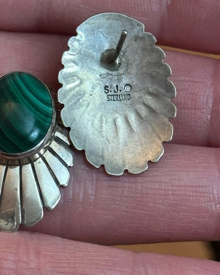 Vintage Southwestern style 925 Sterling malachite fancy earrings SJ