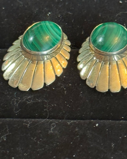 Vintage Southwestern style 925 Sterling malachite fancy earrings SJ