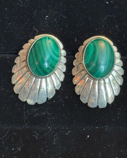 Vintage Southwestern style 925 Sterling malachite fancy earrings SJ