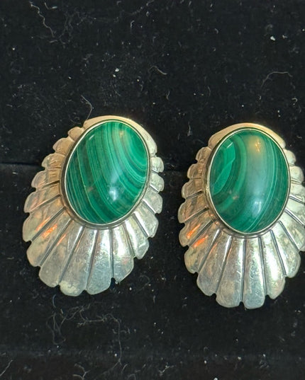 Vintage Southwestern style 925 Sterling malachite fancy earrings SJ