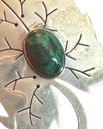 Vintage Sterling silver 925 Israel EIlat Stone Leaf pendant brooch