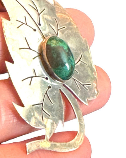 Vintage Sterling silver 925 Israel EIlat Stone Leaf pendant brooch