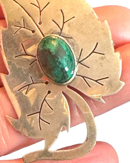 Vintage Sterling silver 925 Israel EIlat Stone Leaf pendant brooch