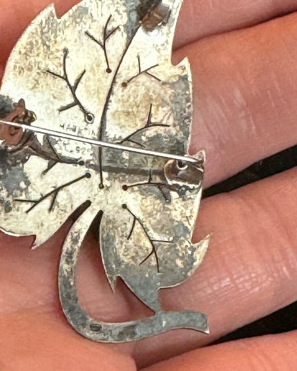 Vintage Sterling silver 925 Israel EIlat Stone Leaf pendant brooch