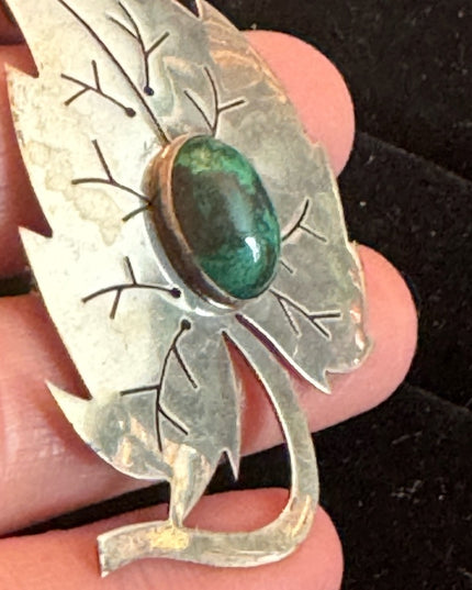Vintage Sterling silver 925 Israel EIlat Stone Leaf pendant brooch