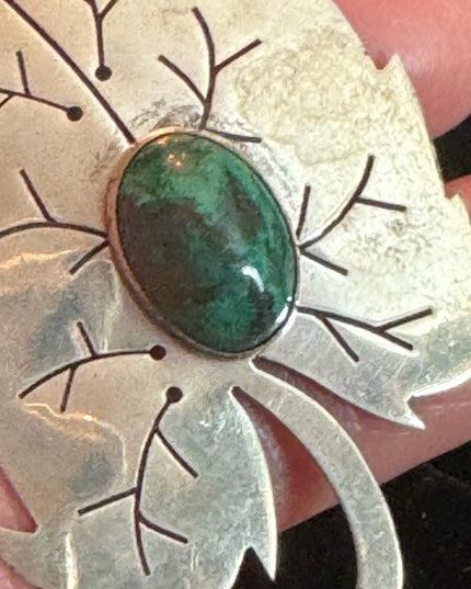 Vintage Sterling silver 925 Israel EIlat Stone Leaf pendant brooch