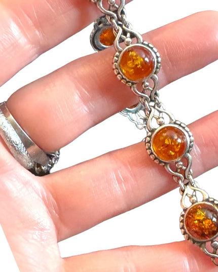 Vintage Sterling silver amber? 925 link bracelet