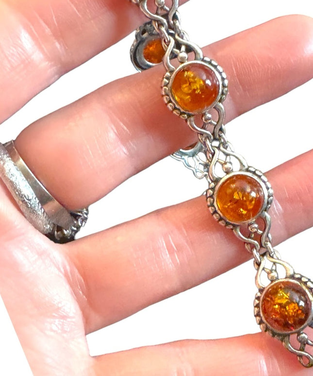 Vintage Sterling silver amber? 925 link bracelet