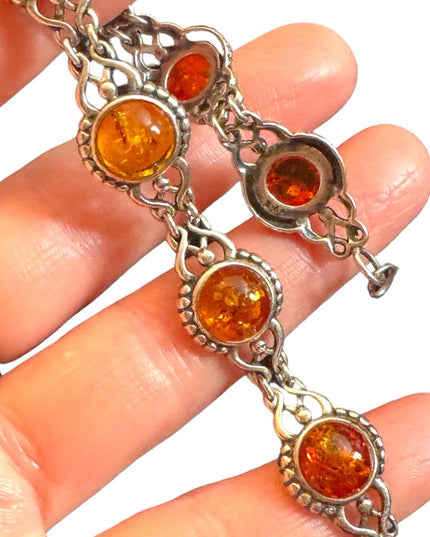 Vintage Sterling silver amber? 925 link bracelet