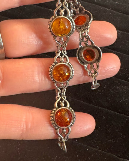 Vintage Sterling silver amber? 925 link bracelet
