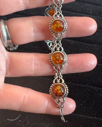 Vintage Sterling silver amber? 925 link bracelet