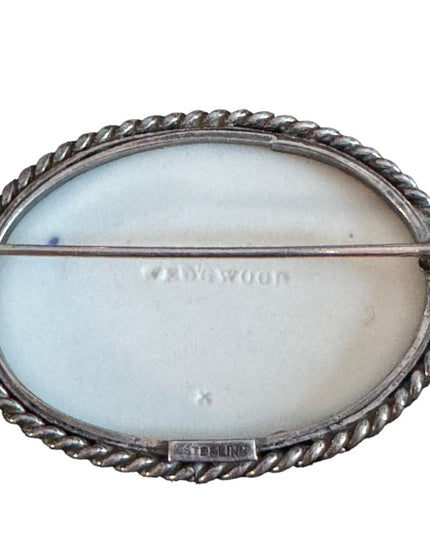 Vintage Sterling silver Green Jasper Wedgewood 925 Carved cameo brooch