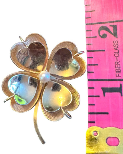 Vintage Boyd Bond Fancy 12k Gold filled sterling  925 4 leaf clover brooch pearl