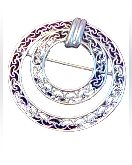 Vintage sterling silver HSB filagree fancy round brooch 925