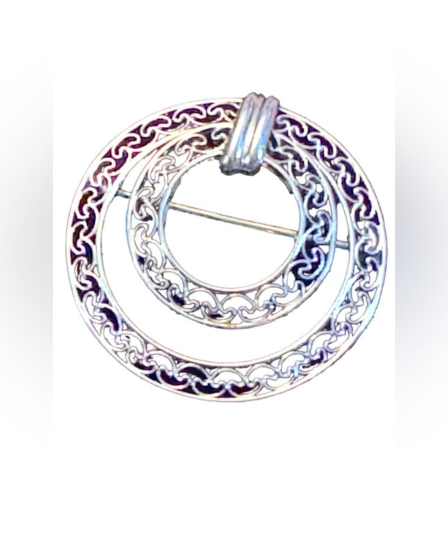 Vintage sterling silver HSB filagree fancy round brooch 925