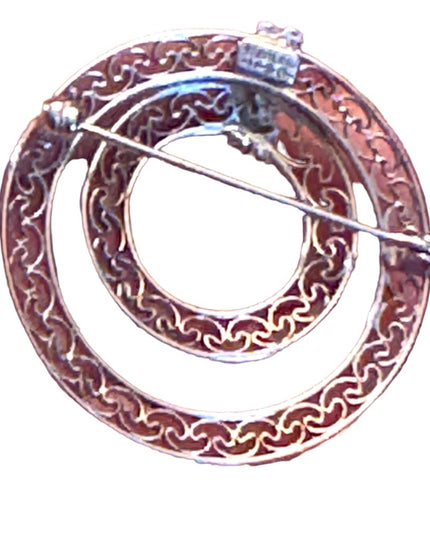 Vintage sterling silver HSB filagree fancy round brooch 925