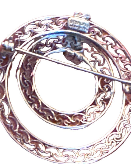 Vintage sterling silver HSB filagree fancy round brooch 925