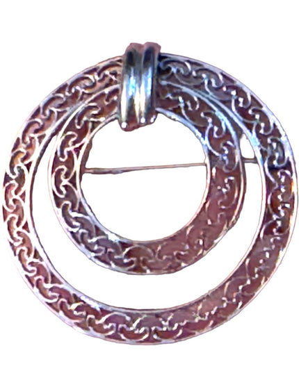 Vintage sterling silver HSB filagree fancy round brooch 925