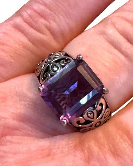 Stunning sterling 925 Amethyst high quality ornate scroll work design ring