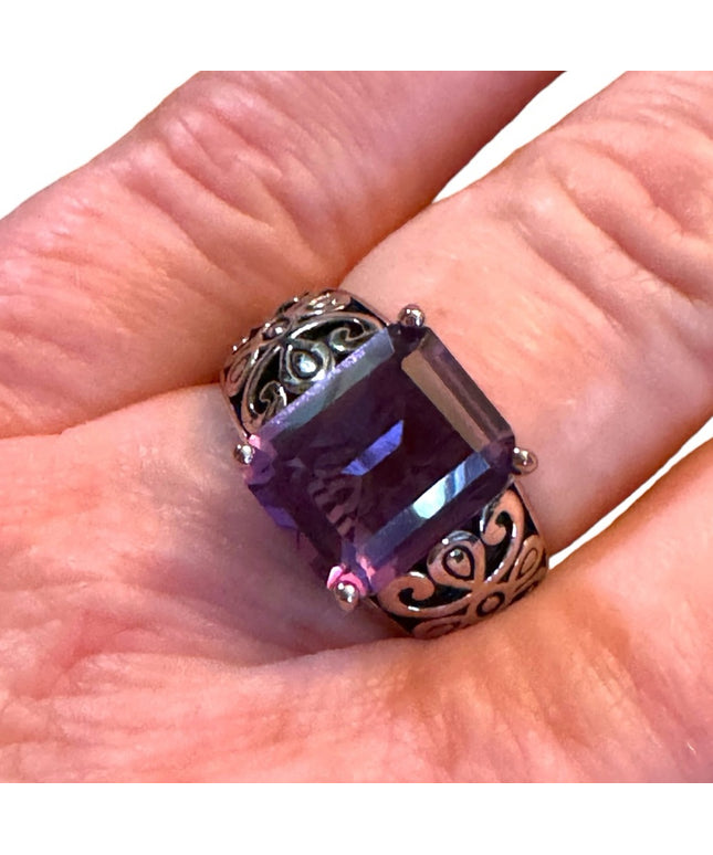 Stunning sterling 925 Amethyst high quality ornate scroll work design ring