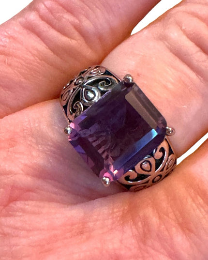 Stunning sterling 925 Amethyst high quality ornate scroll work design ring