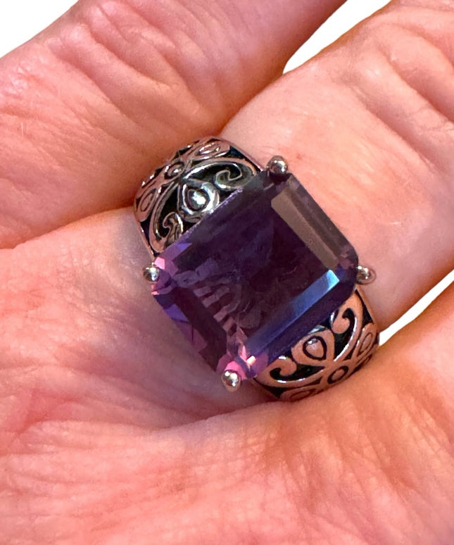 Stunning sterling 925 Amethyst high quality ornate scroll work design ring