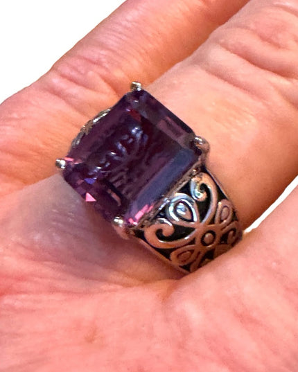 Stunning sterling 925 Amethyst high quality ornate scroll work design ring