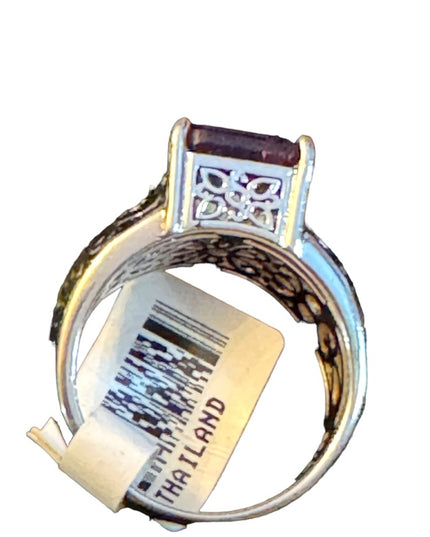 Stunning sterling 925 Amethyst high quality ornate scroll work design ring