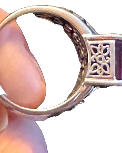 Stunning sterling 925 Amethyst high quality ornate scroll work design ring