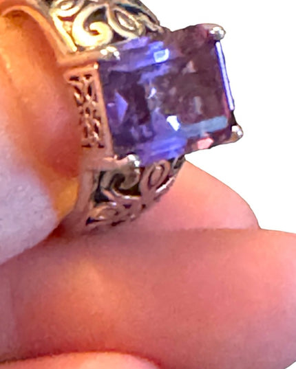 Stunning sterling 925 Amethyst high quality ornate scroll work design ring