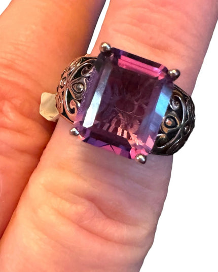 Stunning sterling 925 Amethyst high quality ornate scroll work design ring
