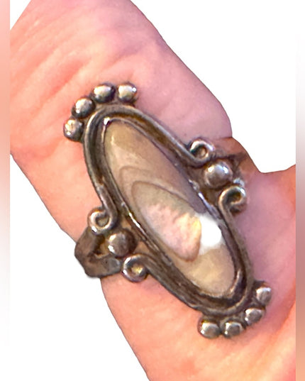 Vintage Bell Trading post Sterling silver 925 Abalone Southwestern oblong ring