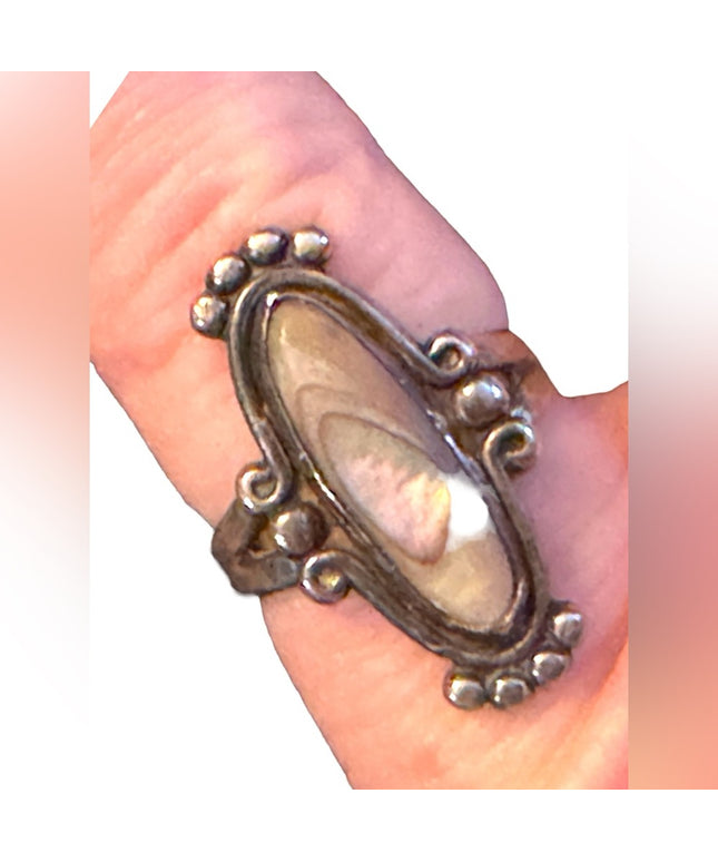 Vintage Bell Trading post Sterling silver 925 Abalone Southwestern oblong ring