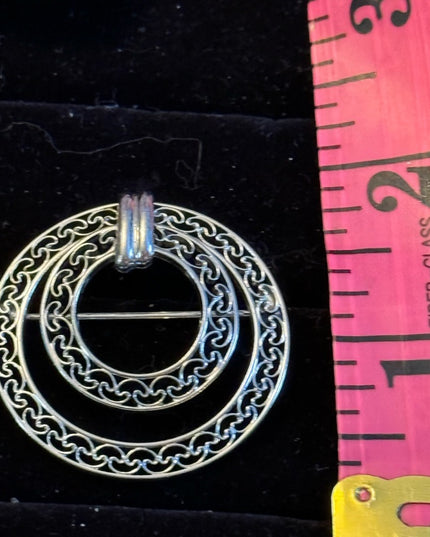 Vintage sterling silver HSB filagree fancy round brooch 925