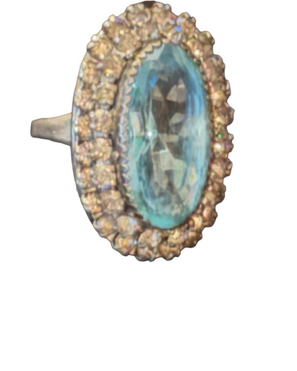 Vinteage Martelli Sterling adjustable blue clear crystal statement ring