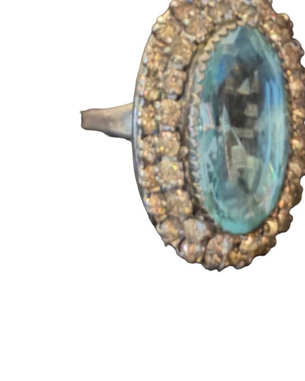 Vinteage Martelli Sterling adjustable blue clear crystal statement ring