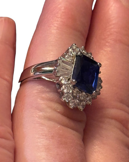 Sterling silver 925 Blue and clear CZ crystal fancy Ring