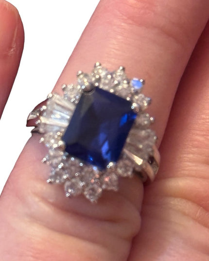 Sterling silver 925 Blue and clear CZ crystal fancy Ring
