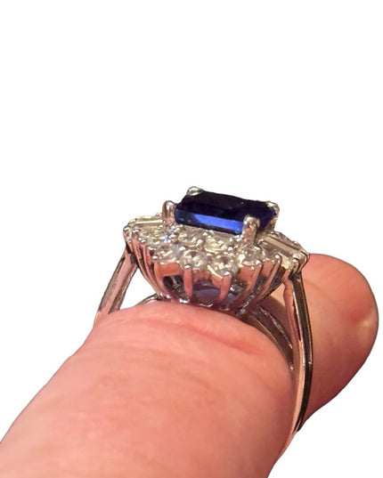 Sterling silver 925 Blue and clear CZ crystal fancy Ring