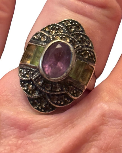 Vintage sterling silver amethyst & citrine Sterling silver 925 statement ring