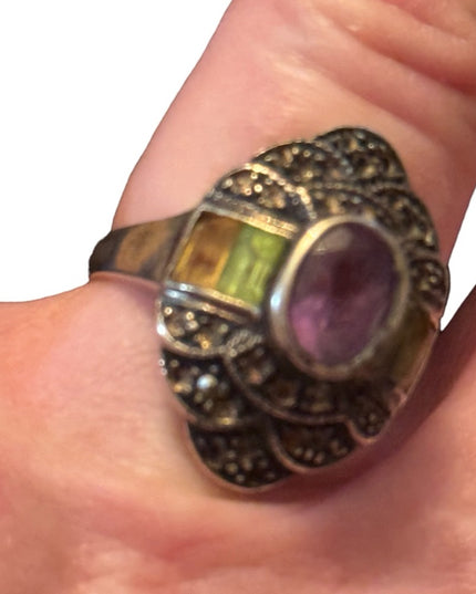 Vintage sterling silver amethyst & citrine Sterling silver 925 statement ring