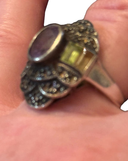 Vintage sterling silver amethyst & citrine Sterling silver 925 statement ring