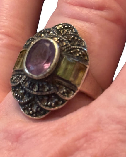 Vintage sterling silver amethyst & citrine Sterling silver 925 statement ring