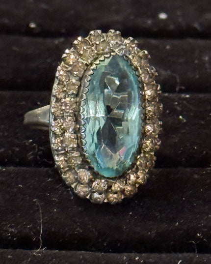 Vinteage Martelli Sterling adjustable blue clear crystal statement ring