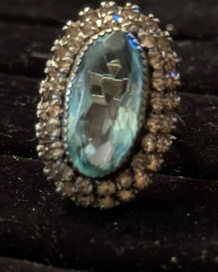 Vinteage Martelli Sterling adjustable blue clear crystal statement ring