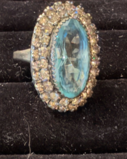 Vinteage Martelli Sterling adjustable blue clear crystal statement ring