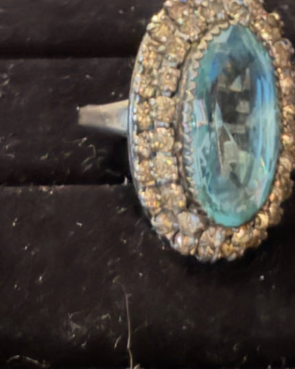 Vinteage Martelli Sterling adjustable blue clear crystal statement ring