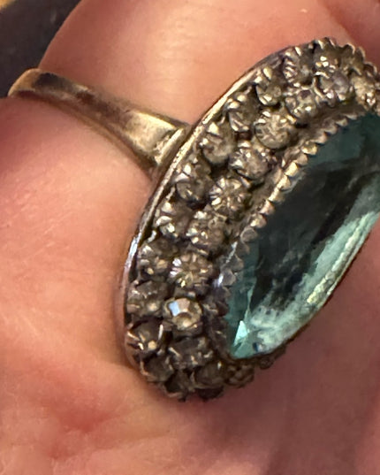 Vinteage Martelli Sterling adjustable blue clear crystal statement ring